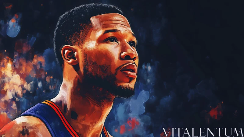 Basketball player portrait rendered as vivid digital painting