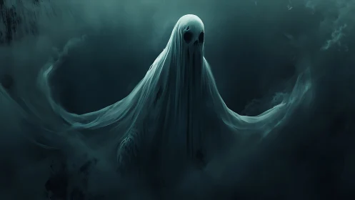 Spectral wraith emerging through volumetric mist dynamics.