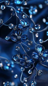 Crystal blue floral jewelry on deep satin backdrop.