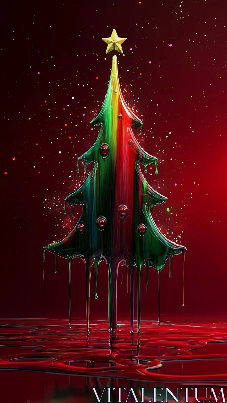 Viscous chromatic Christmas tree with molten paint drips.