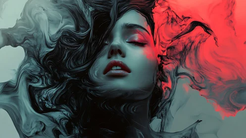 Chromatic fluid portrait with bifurcated spectral diffusion.