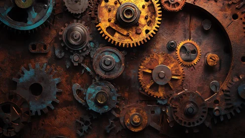 Clockwork rustdream: tangled gears in molten copper dusk.