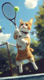 Playful tennis cat leaps high to meet a bright green ball
