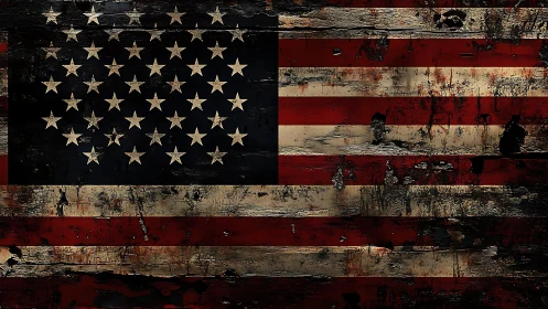 Distressed American flag texture with grunge corrosion detailing.