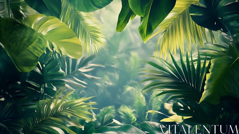 Sunlit jungle hideaway wrapped in lush green whispers.