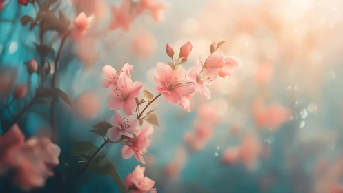 Depth-layered pink azalea bloom with bokeh rendering and teal ambient background