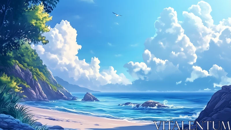 Coastal Landscape with Cliffs and Azure Waters.