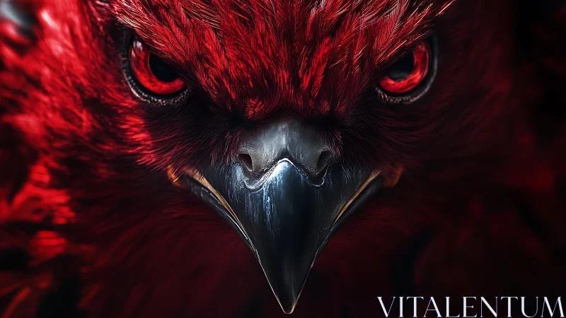 Intense Red Hawk Close-Up with Dramatic Lighting and Detail.