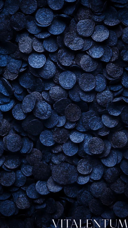 Dense macro texture of overlapping metallic navy blue circles