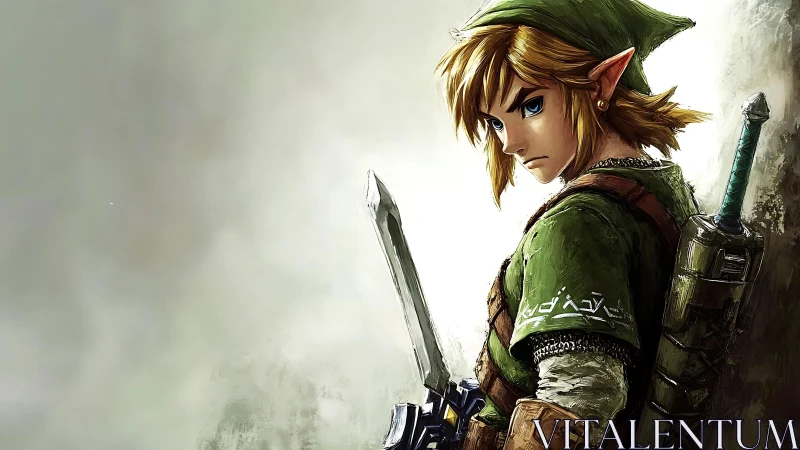 Elf warrior profile with longsword and scabbard, digital rendering.