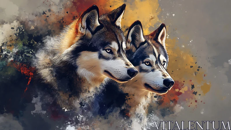 Gentle wolf trio framed in painterly forest light.