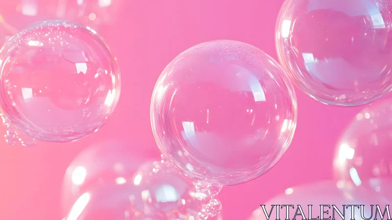 Floating Transparent Bubbles on Soft Pink Background, Digital Art.