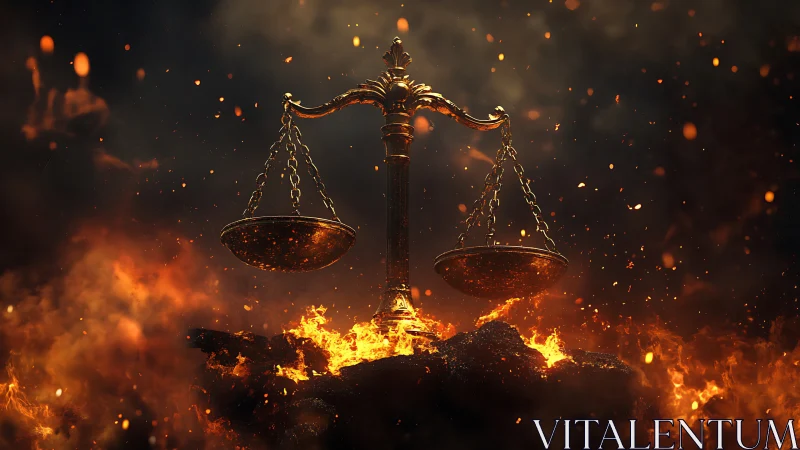 Scales of Justice Engulfed in Fire