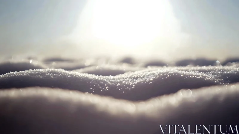 Snow crystals shimmer like a quiet ocean under sunrise