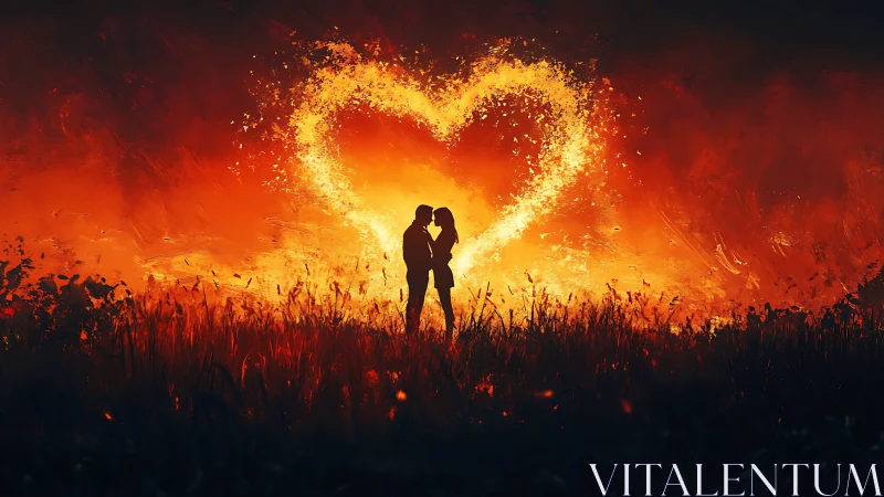 Silhouettes Ignite a Fiery Heart Against Burning Skies