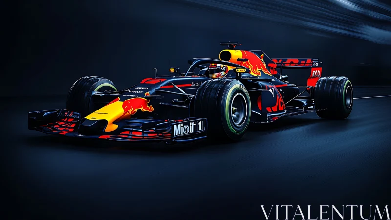 High-downforce Formula car rendered with vivid motion-blur lighting