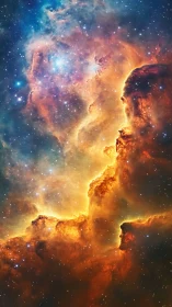 Stellar nebula pillar rendered with high-contrast cosmic color gradients