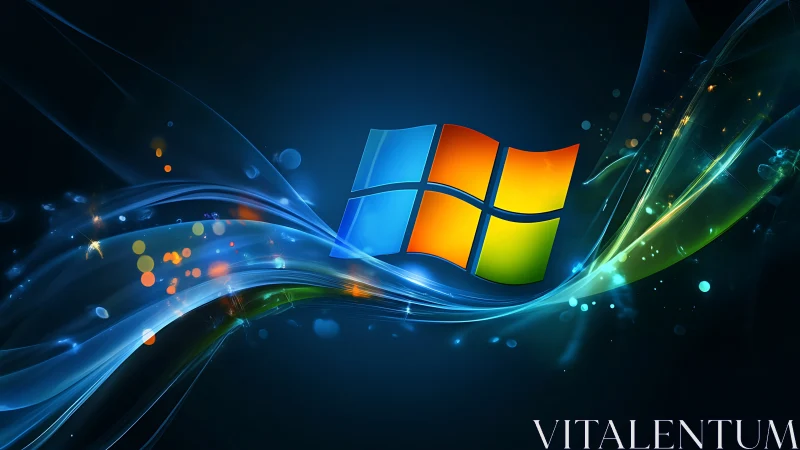 Glowing quad-window emblem surfing neon data currents.