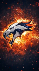 Aggressive stylized wolf emblem erupts from incandescent flames