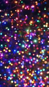 Macro bokeh of multicolor LED string lights in shallow focus