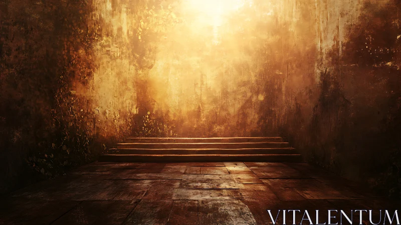 Interior stairway receding toward intense diffuse backlight