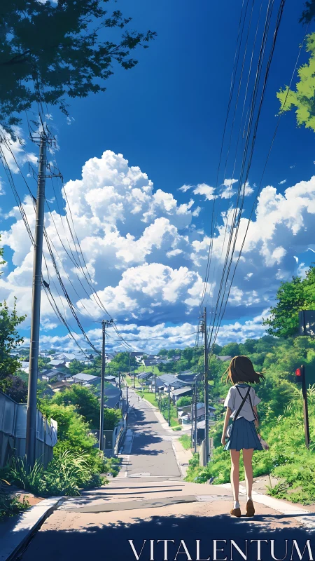 High-summer suburban slope under cumulonimbus-laden sky.