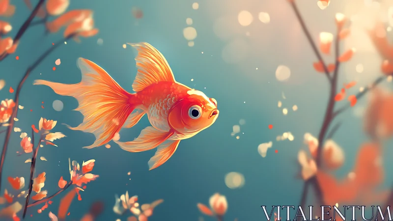 Golden daydream koi drifting through pastel blossom haze.
