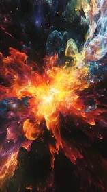 Digital painting of stellar nebula explosion with radiant color fields.