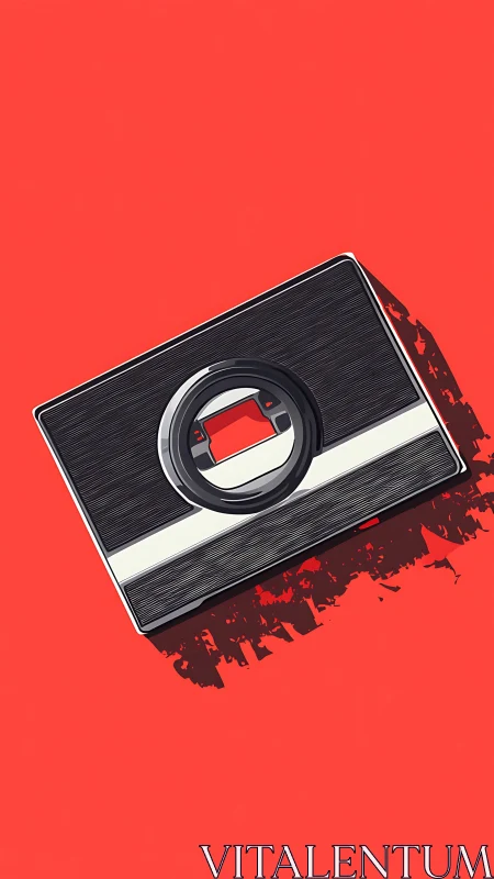 Rectangular camera illustration lies on flat red background