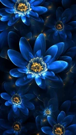 Fractal blue lotus cluster with luminous petal architecture.