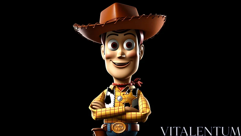 Cowboy toy character rendered in stylized 3D portrait profile.