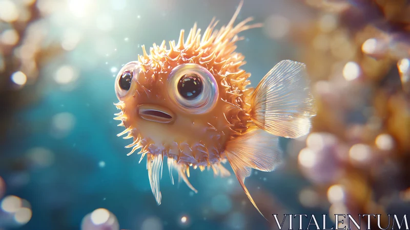 Hyperreal spiny pufferfish render with volumetric caustics.