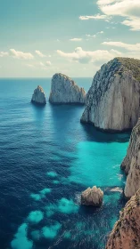 Sunlit sea cliffs rise over turquoise Mediterranean waters