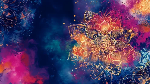 Celestial mandala blooms in molten nebula color storms.