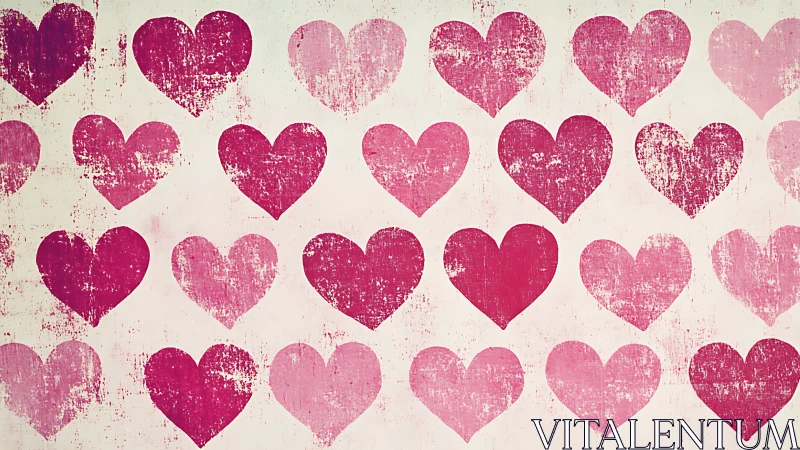 Arranged Grid of Pink and Magenta Textured Hearts.