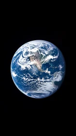 Blue planet drifts in velvet space, swirling with cloud poetry.