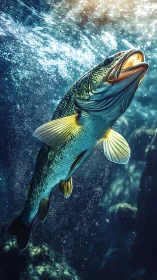 Hydrodynamic largemouth bass ascent in illuminated water column.