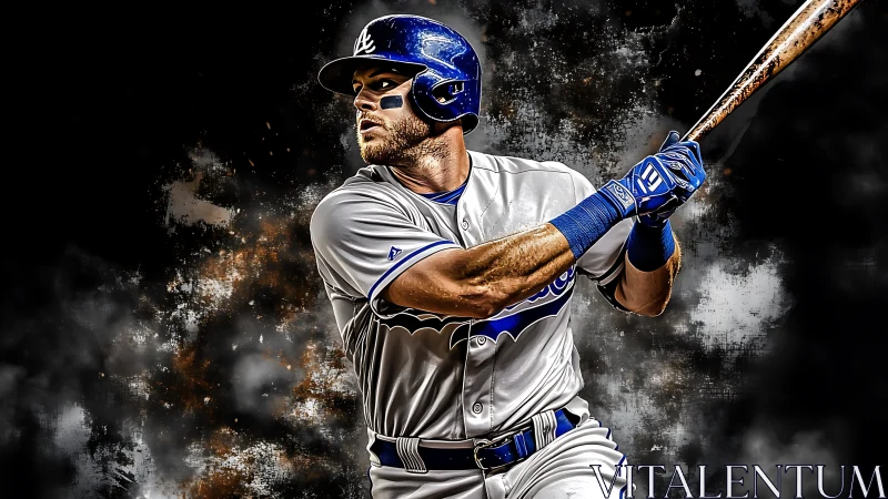 Powerful baseball batter in dynamic digital artwork.