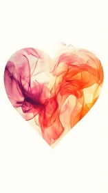 Gradient Heart with Flowing Pink Orange Watercolor Effects