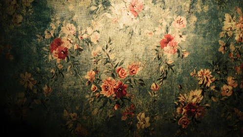 Vintage floral textile pattern with distressed teal ground.