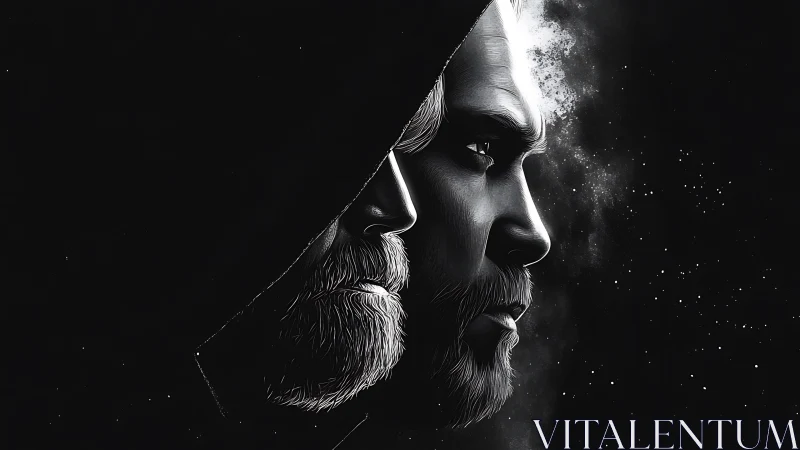 Dual spectral portraits of hooded bearded profiles in void.