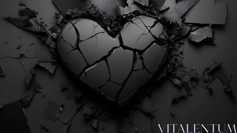 Fractured monochromatic heart form with radiating fissures