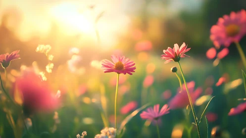 Pink Daisies Blaze Through Golden Hour Magic and Bokeh Dreams