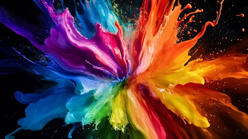 Exploding radial paint splash forms vivid color spectrum