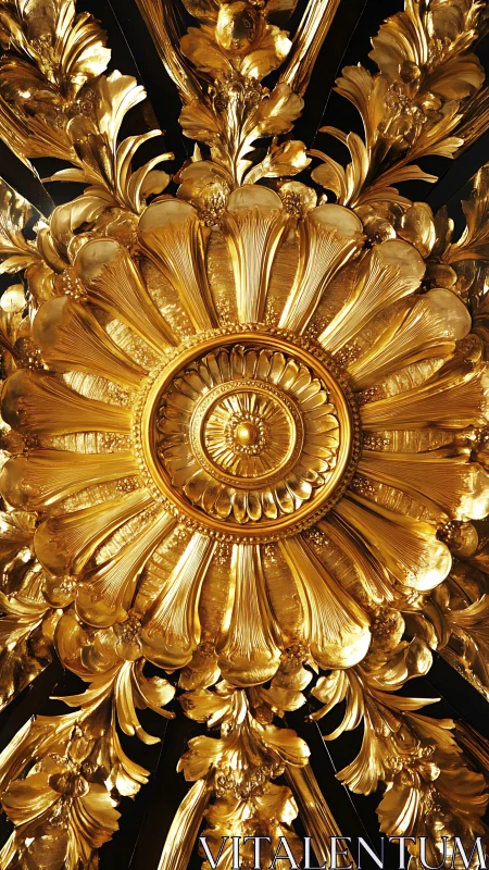 Gilded baroque ceiling rosette with radiating floral relief.