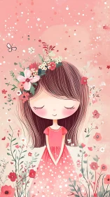Girl with Floral Crown in Dreamy Pastel Garden