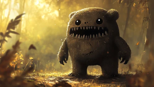 Golden forest monster smiles wide in soft autumn light