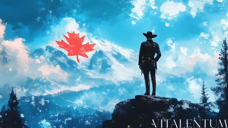 Lone ranger overlooks Canadian mountains in bold tribute.