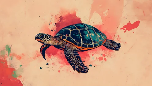 Stylized sea turtle illustration with high-contrast inked contouring
