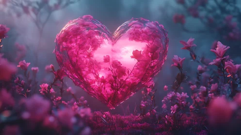 Luminous Heart Among Flowering Blooms.